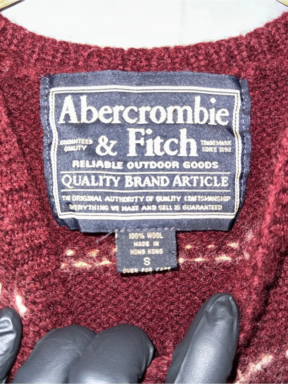 Vintage Abercrombie & Fitch Sweater Mens Small Red Wool Fair Isle Knit V Neck